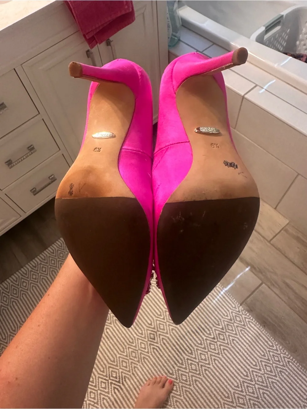 Badgley Mischka Hot Pink Crystal-Embellished Pointed Toe Pumps - Picture 12 of 12